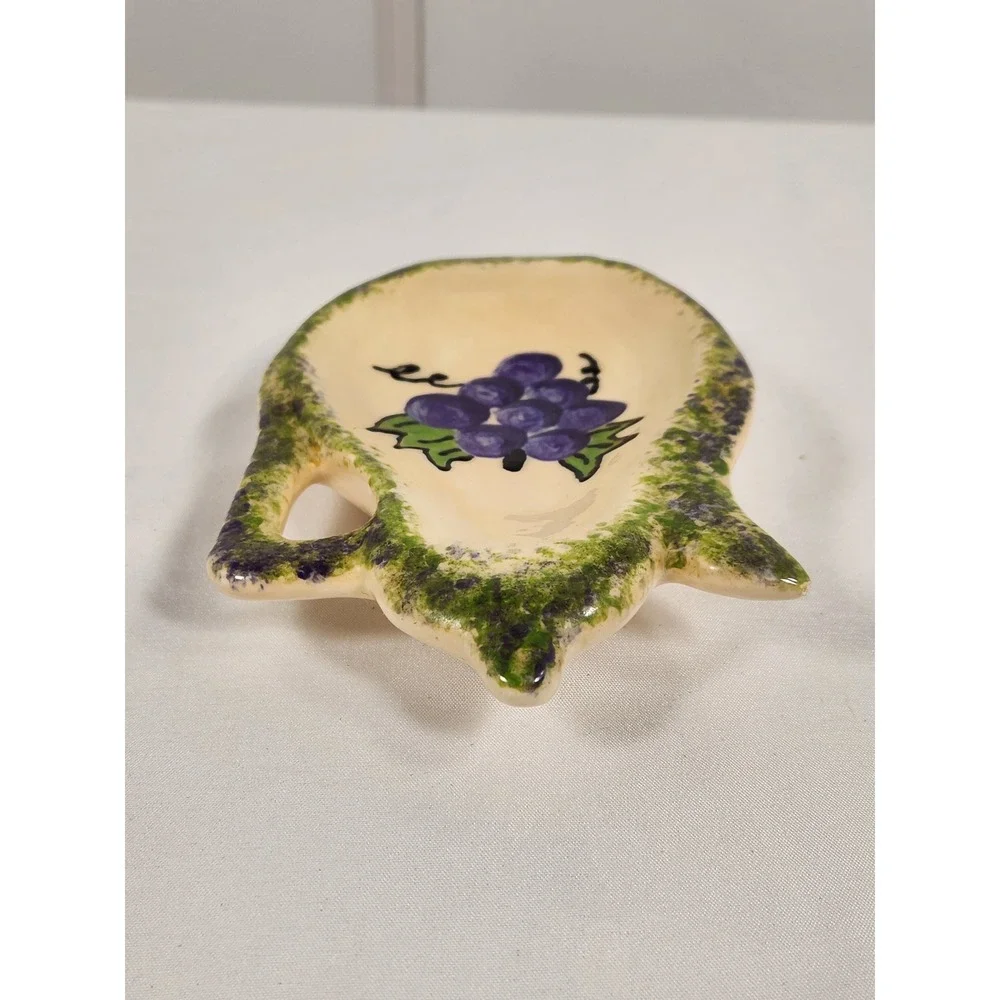VTG 1999 Hand Painted Grape Motif Spongeware Teabag Holder Tray 7